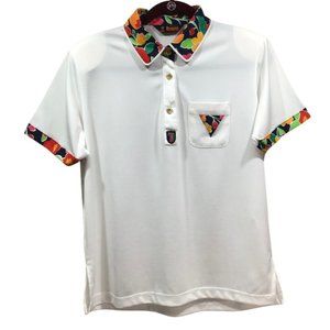 REGINA Women's Vintage Floral Trim and Collar Golf Polo Shirt L*